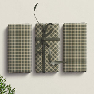 Vintage green holiday plaid checked Christmas Wrapping Paper Sheet