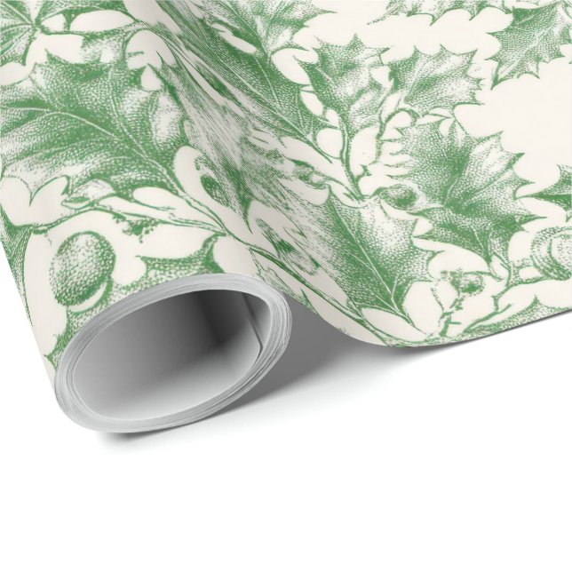 Vintage Green Holly Decoupage  Wrapping Paper (Roll Corner)