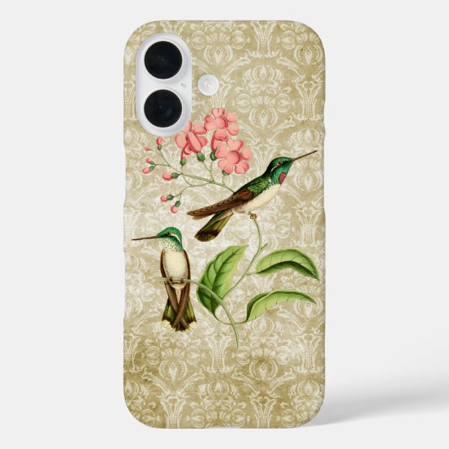 Vintage Green Hummingbird with Pink Flowers Case-Mate iPhone Case (Back)