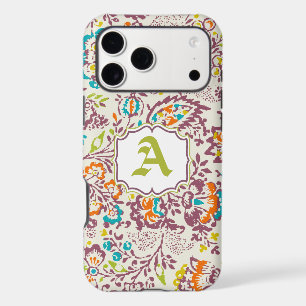 Vintage Green Ivory Plum Damask Personalise iPhone
