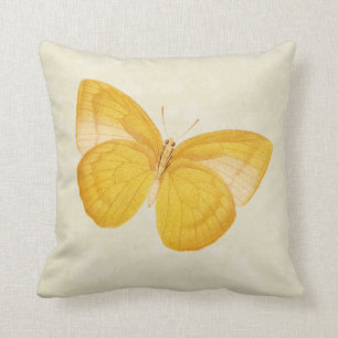 Vintage green ivory watercolor yellow butterfly cushion