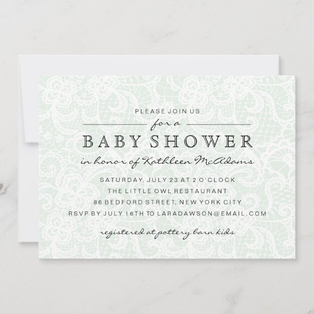 Vintage Green Lace Baby Shower Invitation (Front)
