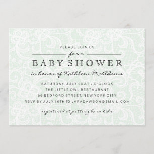 Vintage Green Lace Baby Shower Invitation