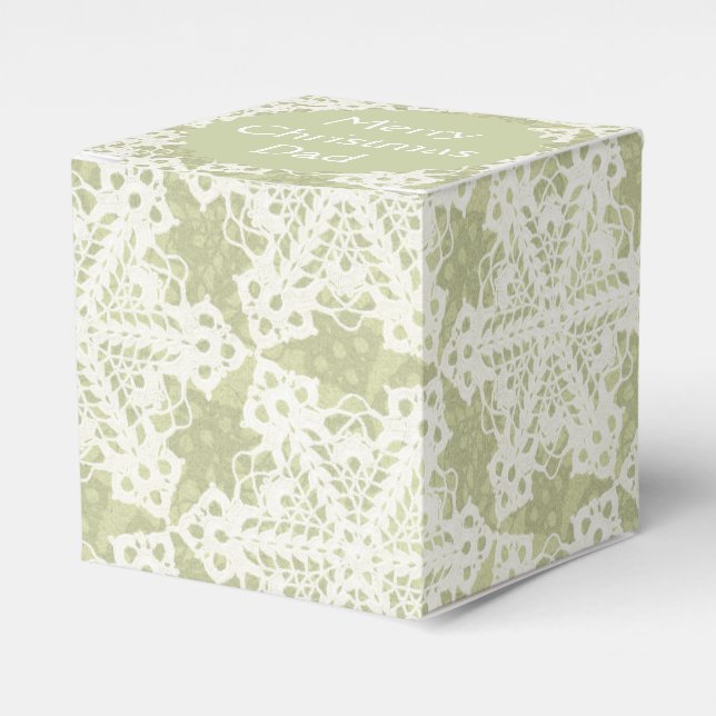 Vintage Green Lace Snowflake Favour Box (Front Side)