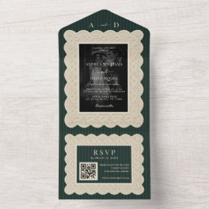 Vintage Green Lace Wedding All In One Invitation
