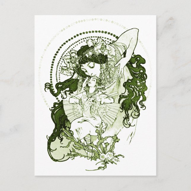Vintage green lady art postcard (Front)