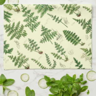 Vintage Green Leafy Plants Tea Towel