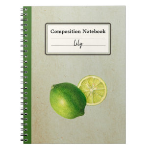 Vintage Green Lemon Illustration Personalised Comp Notebook