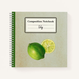 Vintage Green Lemon Illustration Personalised Comp Notebook