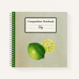 Vintage Green Lemon Illustration Personalised Comp Notebook