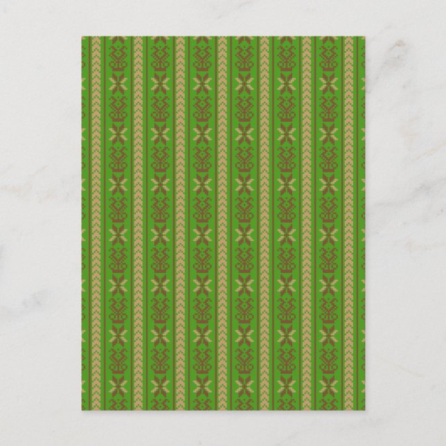 Vintage green Lithuanian folk art pattern Postcard (Front)