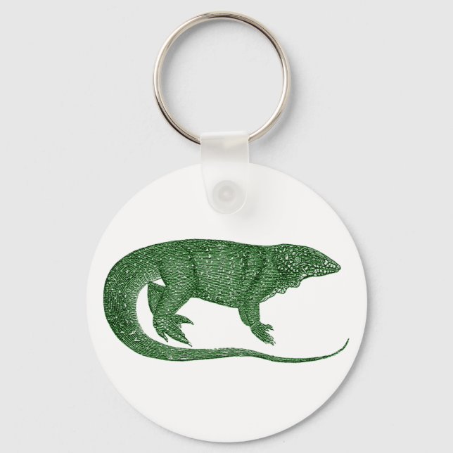 Vintage Green Lizard Button Keychain (Front)