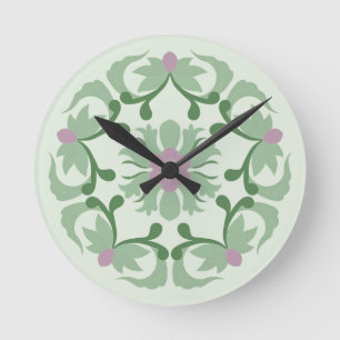 vintage green lotus pattern round clock