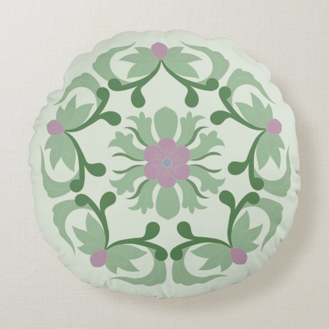 vintage green lotus pattern round cushion (Front)