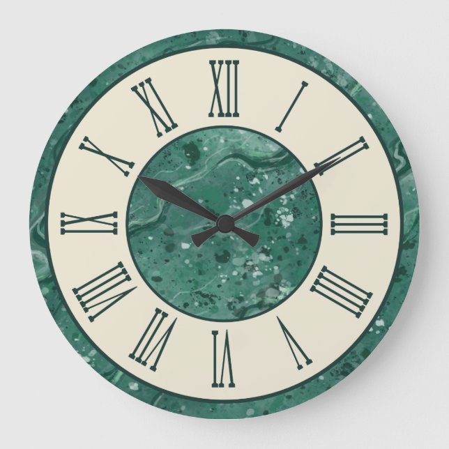 Vintage Green Marble Pattern Wall Clock (Front)