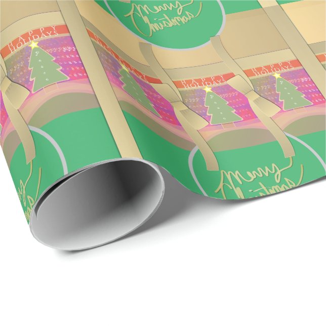 Vintage Green "Merry Christmas""Happy Holidays" Wrapping Paper (Roll Corner)