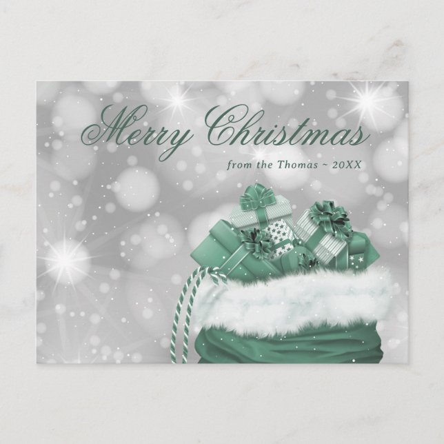 Vintage Green Merry Christmas Holiday Postcard (Front)