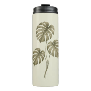 Vintage Green Monstera Leaves Thermal Tumbler