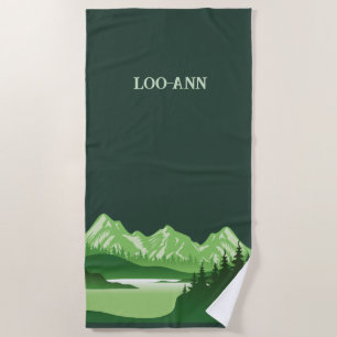 Vintage Green Mountain Lake Sunset Beach Towel