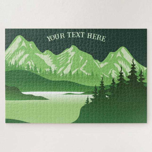 Vintage Green Mountain Lake Sunset Jigsaw Puzzle (Horizontal)