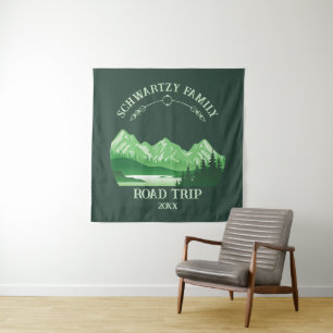 Vintage Green Mountain Lake Sunset Tapestry