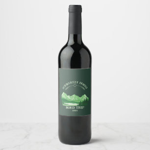 Vintage green Mountain lake Sunset Wine Label