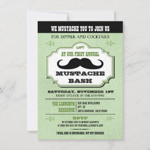 Vintage Green Moustache Bash Invitation