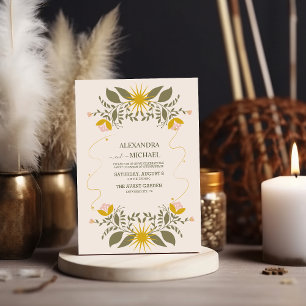 Vintage Green Mystical Botanical Wedding Invitation