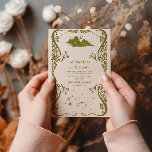 Vintage Green Mystical Botanical Wedding  Invitation