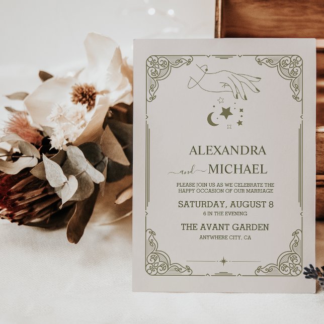 Vintage Green Mystical Botanical Wedding Invitation (Creator Uploaded)