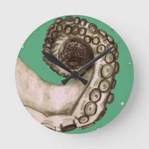 Vintage Green Nautical Octopus Tentacle Round Clock