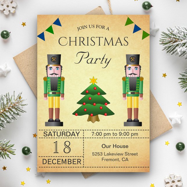 Vintage Green Nutcracker Holiday Christmas Party Invitation (Creator Uploaded)