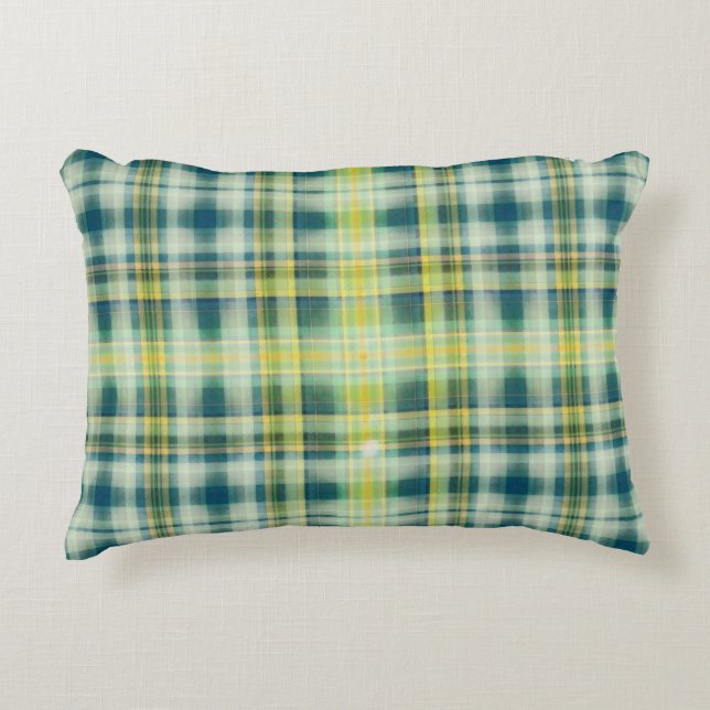 Vintage Green orange grey distressed plaid pattern Decorative Cushion (Front)