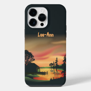 Vintage Green Orange Red Landscape Sunset iPhone 14 Pro Max Case
