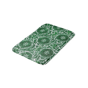 Vintage Green Ornamental Floral Pattern Bath Mat