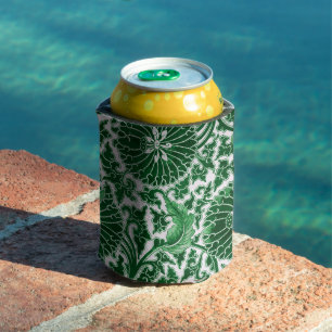 Vintage Green Ornamental Floral Pattern Can Cooler