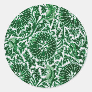 Vintage Green Ornamental Floral Pattern Classic Round Sticker