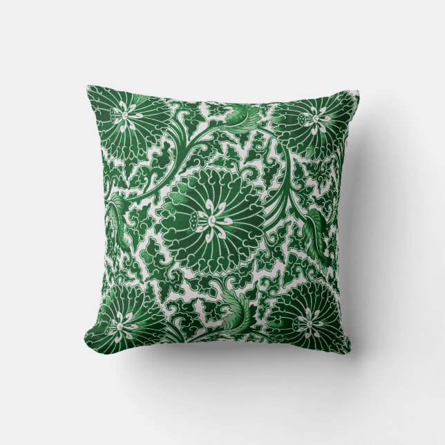 Vintage Green Ornamental Floral Pattern Cushion (Front)