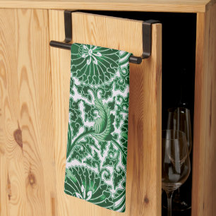 Vintage Green Ornamental Floral Pattern Tea Towel