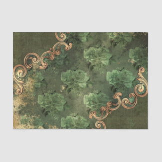 Vintage Green Ornate Floral Decoupage Tissue Paper