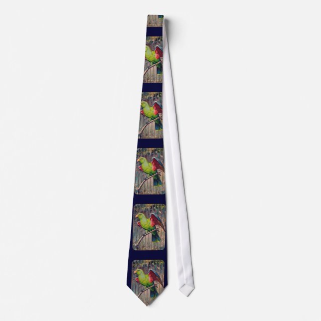 Vintage Green Parrot Print Tie (Front)