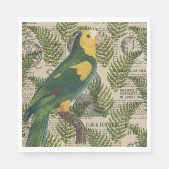 Vintage Green Parrot Tropical Napkin (Front)