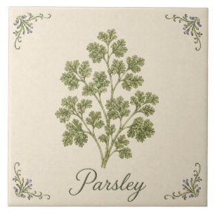 Vintage Green Parsley Botanical Kitchen Herb Tile