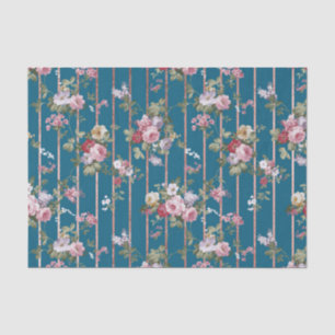 Vintage green pink faux rose gold stripes floral tissue paper