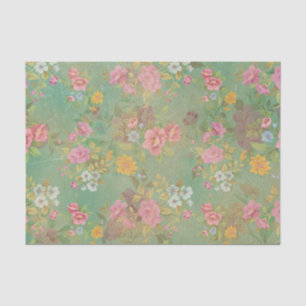 Vintage Green Pink Floral Decoupage Tissue Paper