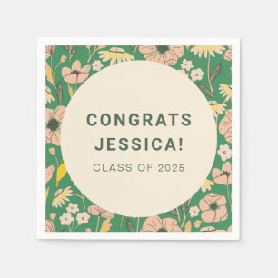 Vintage Green Pink Floral Graduation Party Custom Napkin