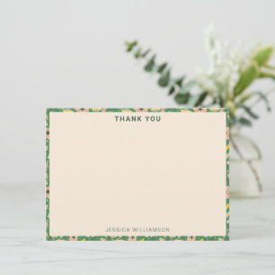 Vintage Green Pink Floral Graduation Party Custom Thank You Card