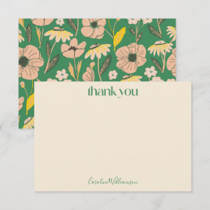 Vintage Green Pink Floral Script Cute Baby Shower  Thank You Card