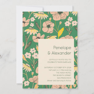 Vintage Green Pink Garden Floral Wedding Invitation