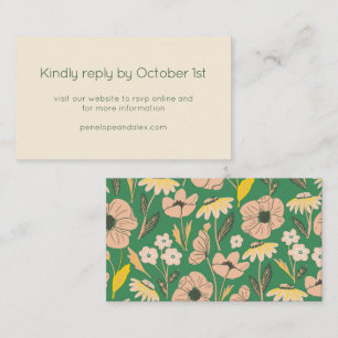 Vintage Green Pink Garden Floral Wedding RSVP Enclosure Card